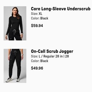 Fabletics Scrub Set Plus Long Sleeve Undershirt All Black